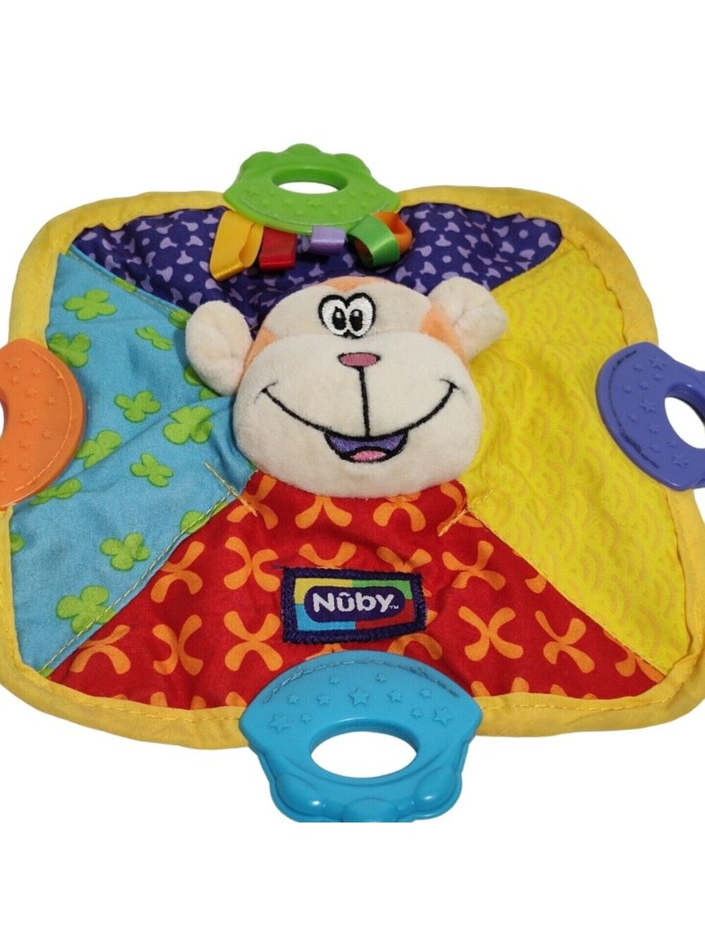 Nuby Teether Plush Monkey Lovey Security Blanket Baby Crinkle Sound FLAW